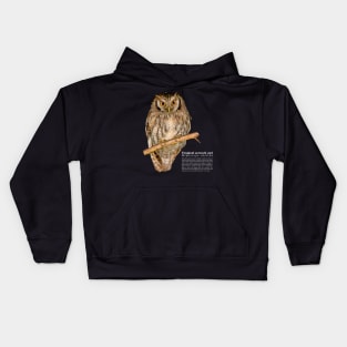 Tropical screech owl white text Kids Hoodie